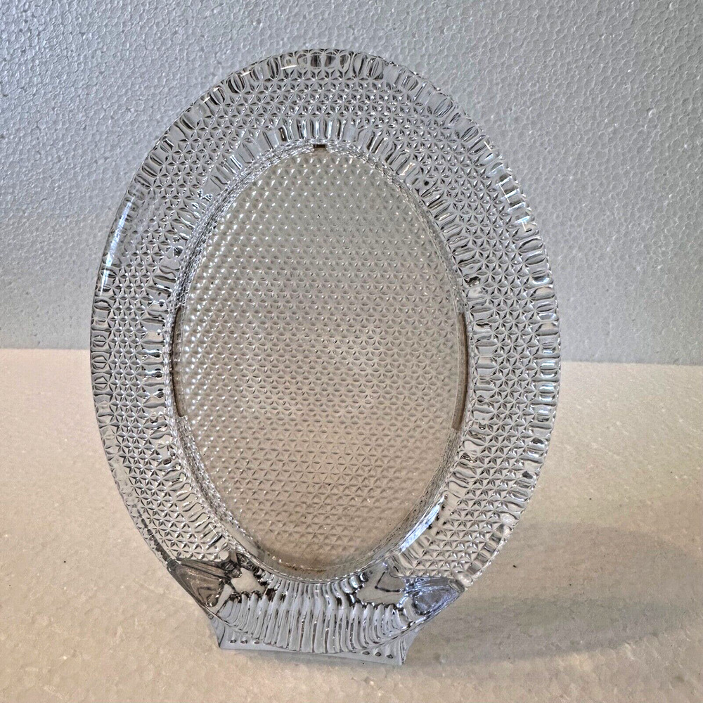 Clear Glass Oval Picture Frame Heavy Textured Self Standing Unmarked